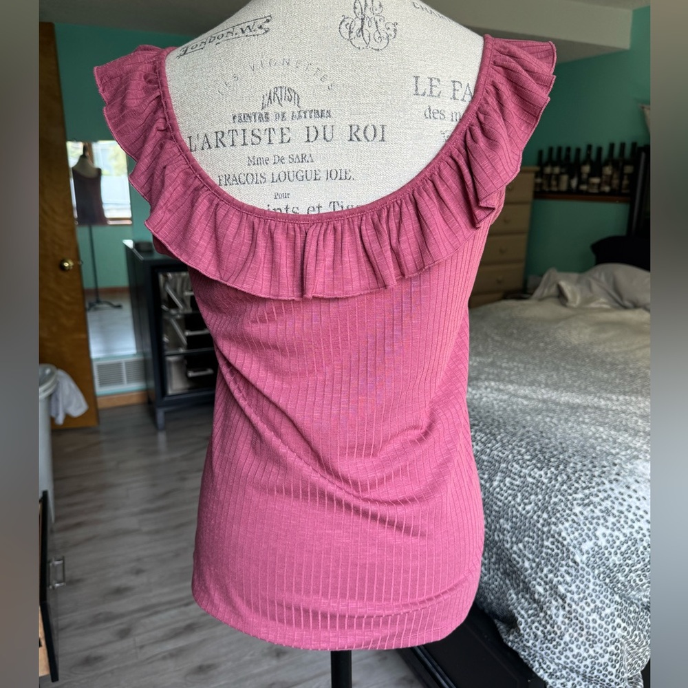 LOFT Brick Red Ribbed Ruffle Tank - Picture 2 of 10